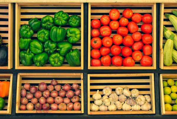 Vegetables on display at a market